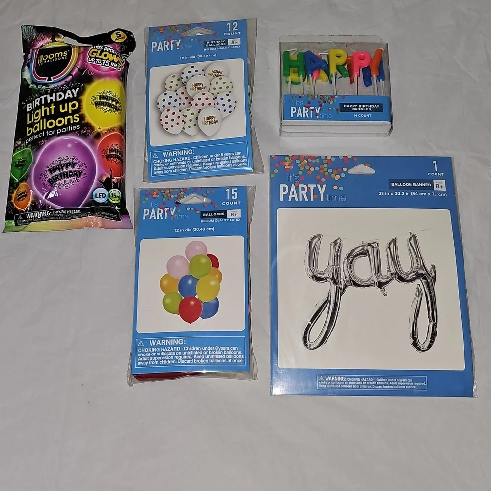 Party Supplies Candles, Balloons, Balloon Banner New